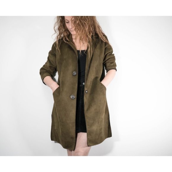 Vintage Jackets & Blazers - Olive Green Faux Ultra Suede Jacket!